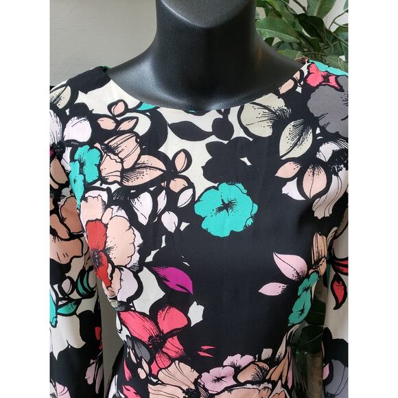 Express Shift Dress Women Size 4 Multi Floral Lined Long Sleeve Keyhole Back Zip - Picture 9 of 12